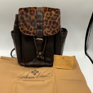 Patricia Nash Backpack Dark Brown with Animal Print Flap